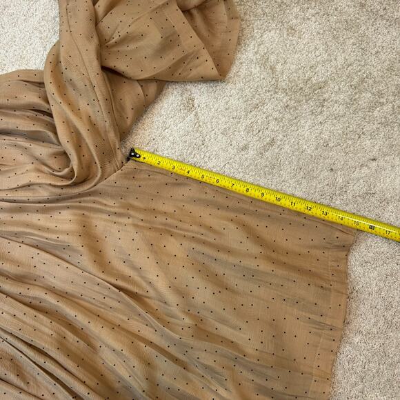 En Crème Polka Dot Shoulder Tie Pleated Wide Leg Jumpsuit: Light Brown / M - Picture 12 of 16